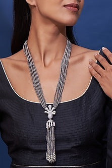 White Finish Grey Zircon Long Necklace