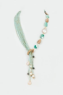 Gold Finish Multi-Colored Semi-Precious Stone & Crystal Bead Necklace