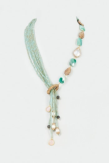 Gold Finish Multi-Colored Semi-Precious Stone & Crystal Bead Necklace