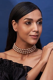 Gold Finish Shell Pearl Choker Necklace