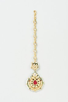 Gold Finish White Kundan Polki Maang Tikka