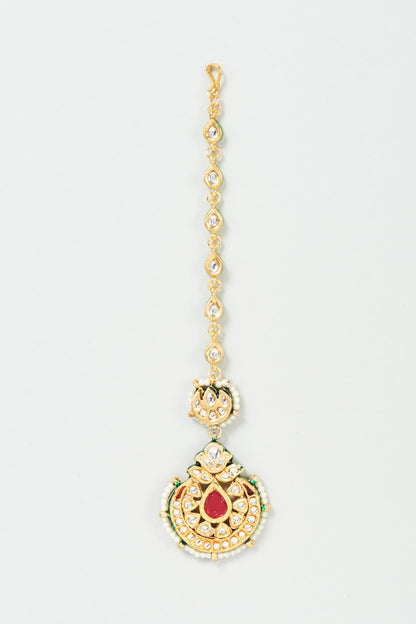 Gold Finish White Kundan Polki Maang Tikka