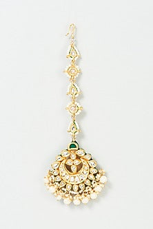 Gold Finish White Imitation Polki Maang Tikka