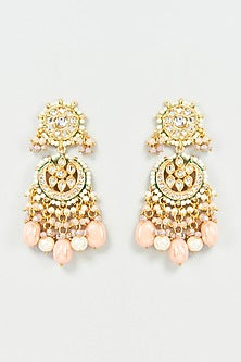 Gold Finish Pink Imitation Polki & Semi-Precious Stone Dangler Earrings