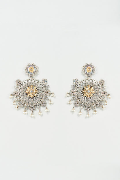 Two Tone Finish White Imitation Polki Dangler Earrings