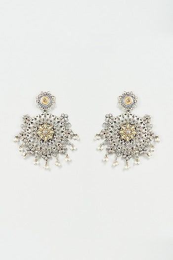 Two Tone Finish White Imitation Polki Dangler Earrings