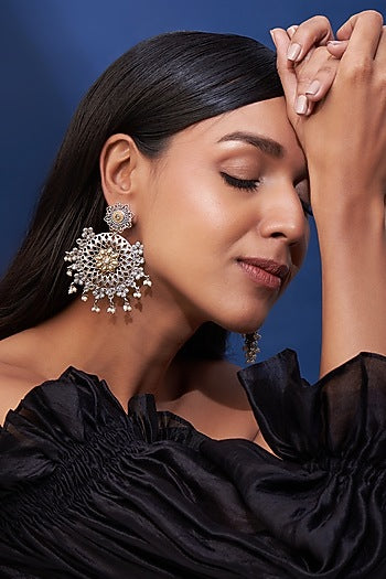 Two Tone Finish White Imitation Polki Dangler Earrings