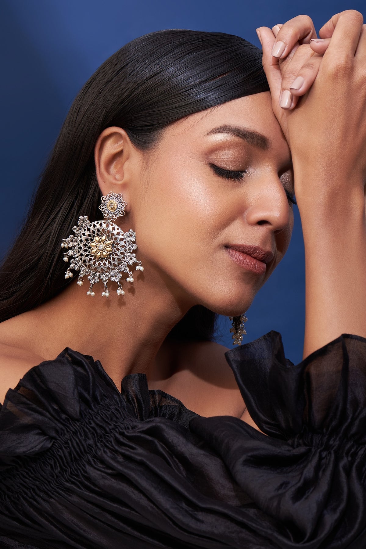 Two Tone Finish White Imitation Polki Dangler Earrings
