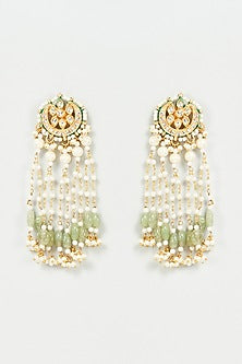 Gold Finish Green Imitation Polki & Semi-Precious Stone Dangler Earrings