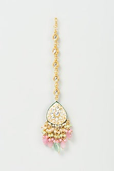 Gold Finish Pink Imitation Kundan Meenakari Maang Tikka