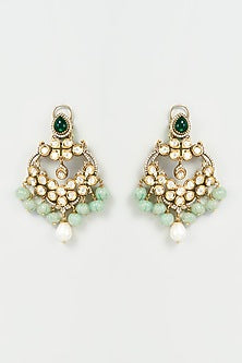 Two Tone Finish Green Moissanite Polki Dangler Earrings