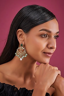 Two Tone Finish Green Moissanite Polki Dangler Earrings