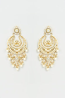 Gold Finish White Imitation Polki & Faux Pearl Dangler Earrings