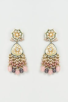 Gold Finish Grey Quartz & Imitation Polki Dangler Earrings