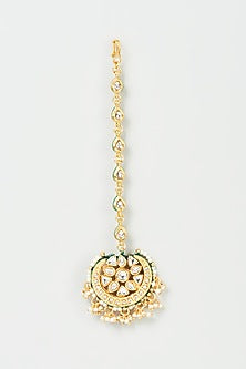 Gold Finish White Imitation Kundan Maang Tikka