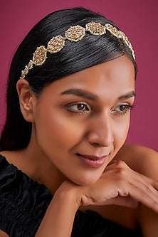 Gold Finish White Imitation Kundan Matha Patti