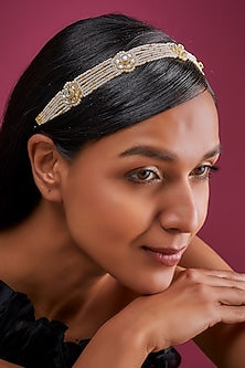 Gold Finish White Imitation Kundan Matha Patti