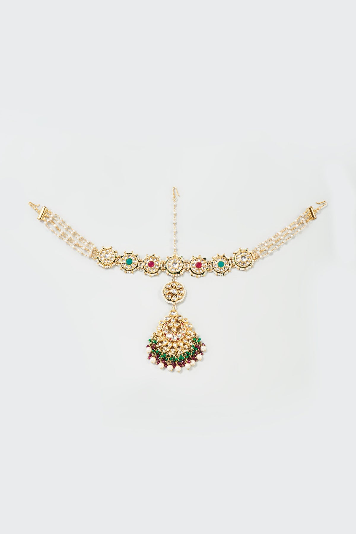 Gold Finish Multi-Colored Imitation Kundan Matha Patti