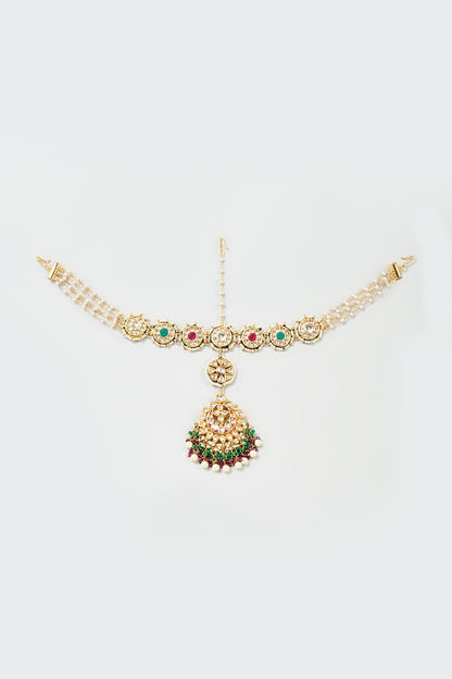 Gold Finish Multi-Colored Imitation Kundan Matha Patti