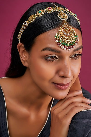 Gold Finish Multi-Colored Imitation Kundan Matha Patti