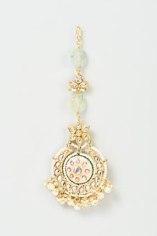 Gold Finish Pink Imitation Kundan Meenakari Maang Tikka