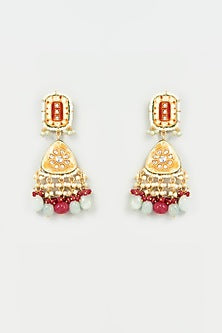 Gold Finish Red Imitation Kundan Dangler Earrings