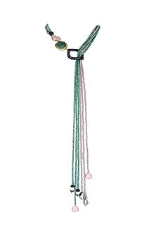 Two Tone Finish Crystal Bead & CZ Brooch Necklace