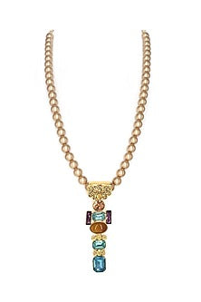 Gold Finish Semi-Precious Stone & Shell Pearl Necklace