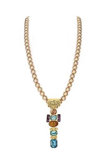 Gold Finish Semi-Precious Stone & Shell Pearl Necklace