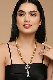 Gold Finish Semi-Precious Stone & Shell Pearl Necklace