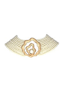 Gold Finish Faux Pearl Choker Necklace