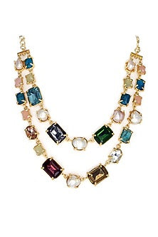 Gold Finish Semi-Precious Stone & Pearl Necklace