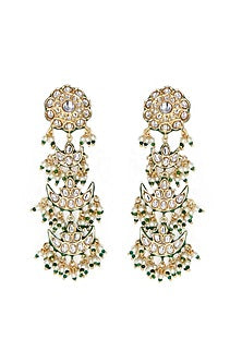 Gold Finish Kundan Polki Chandbali Earrings