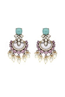 Two Tone Finish Kundan Polki Chandbali Earrings