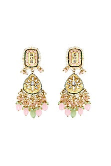 Gold Finish Kundan Polki Meenakari Earrings