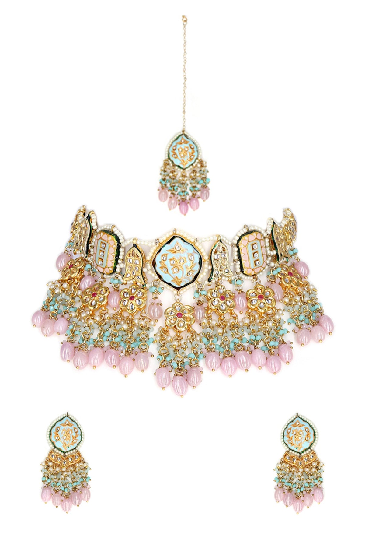 Gold Finish Kundan Polki Necklace Set