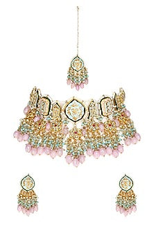 Gold Finish Kundan Polki Necklace Set