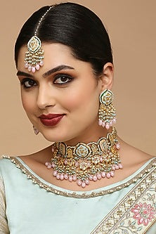 Gold Finish Kundan Polki Necklace Set