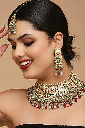 Two Tone Finish Kundan Necklace Set