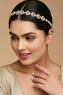 Gold Finish Kundan Polki & Pearl Mathapatti