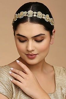 Gold Finish Kundan Polki & Pearl Mathapatti