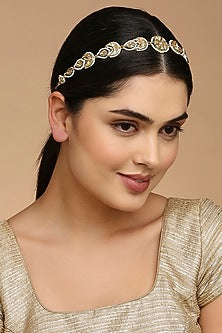 Gold Finish Kundan Polki & Pearl Mathapatti