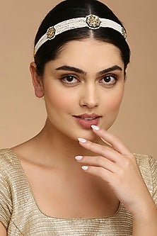 Gold Finish Kundan Polki & Pearl Mathapatti