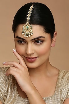 Gold Finish Kundan Polki Maangtikka