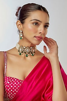 Two-Tone Finish Kundan Polki & Semi-Precious Stone Choker Necklace Set