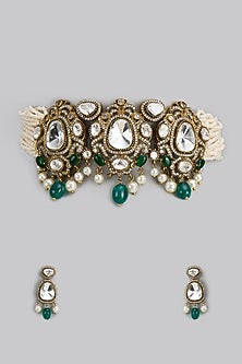 Two-Tone Finish Kundan Polki & Semi-Precious Stone Choker Necklace Set