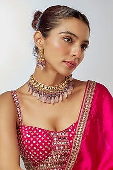 Gold Finish Kundan Polki & Semi-Precious Stone Choker Necklace Set