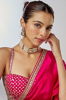 Gold Finish Kundan Polki & Semi-Precious Stone Choker Necklace Set