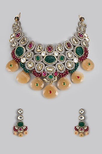 Two-Tone Finish Kundan Polki & Semi-Precious Stone Necklace Set