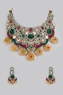 Two-Tone Finish Kundan Polki & Semi-Precious Stone Necklace Set